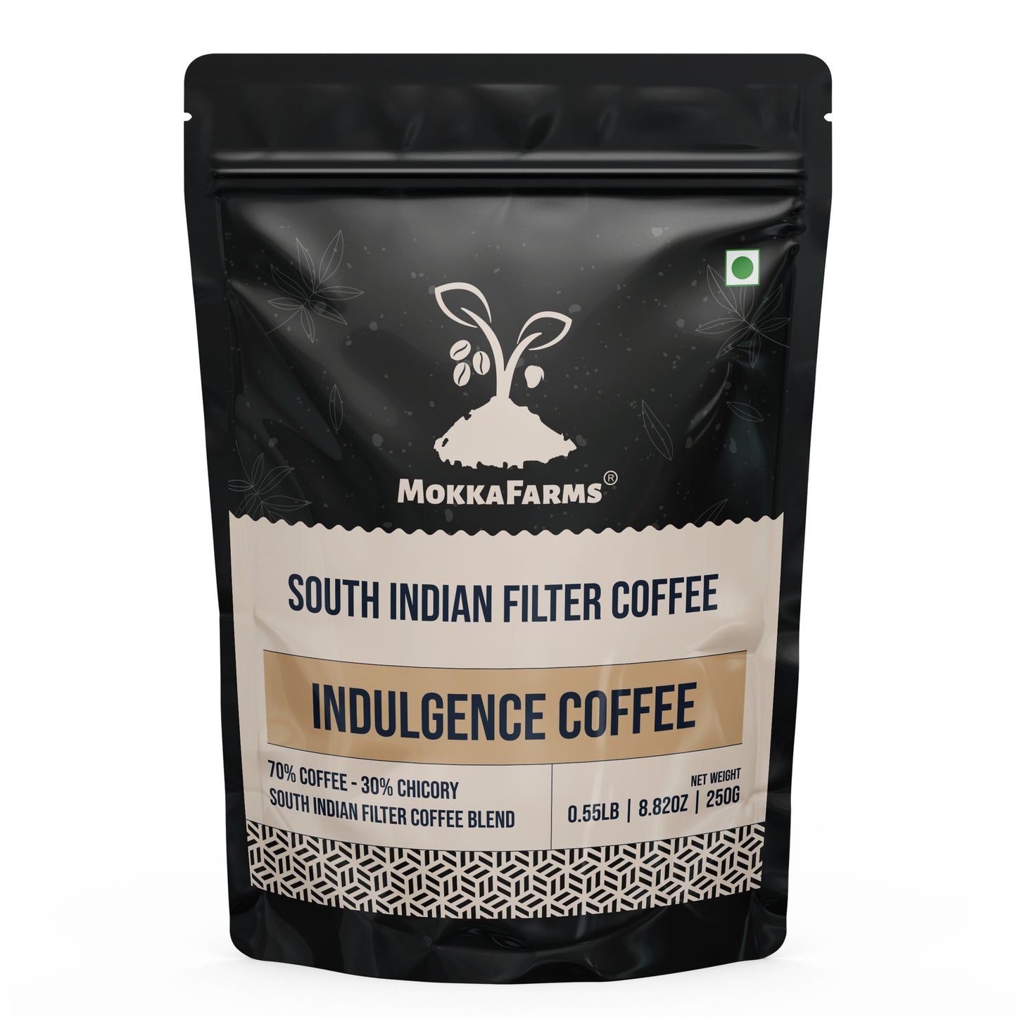 MokkaFarms Traditional South Indian Filter Coffee - Indulgence Coffee | 70% Coffee, 30% Chicory | Fresh Roast & Ground, Strong, Flavour | Farm to Fork, Estate Coffee | One-way Valve Zip-lock Bag |