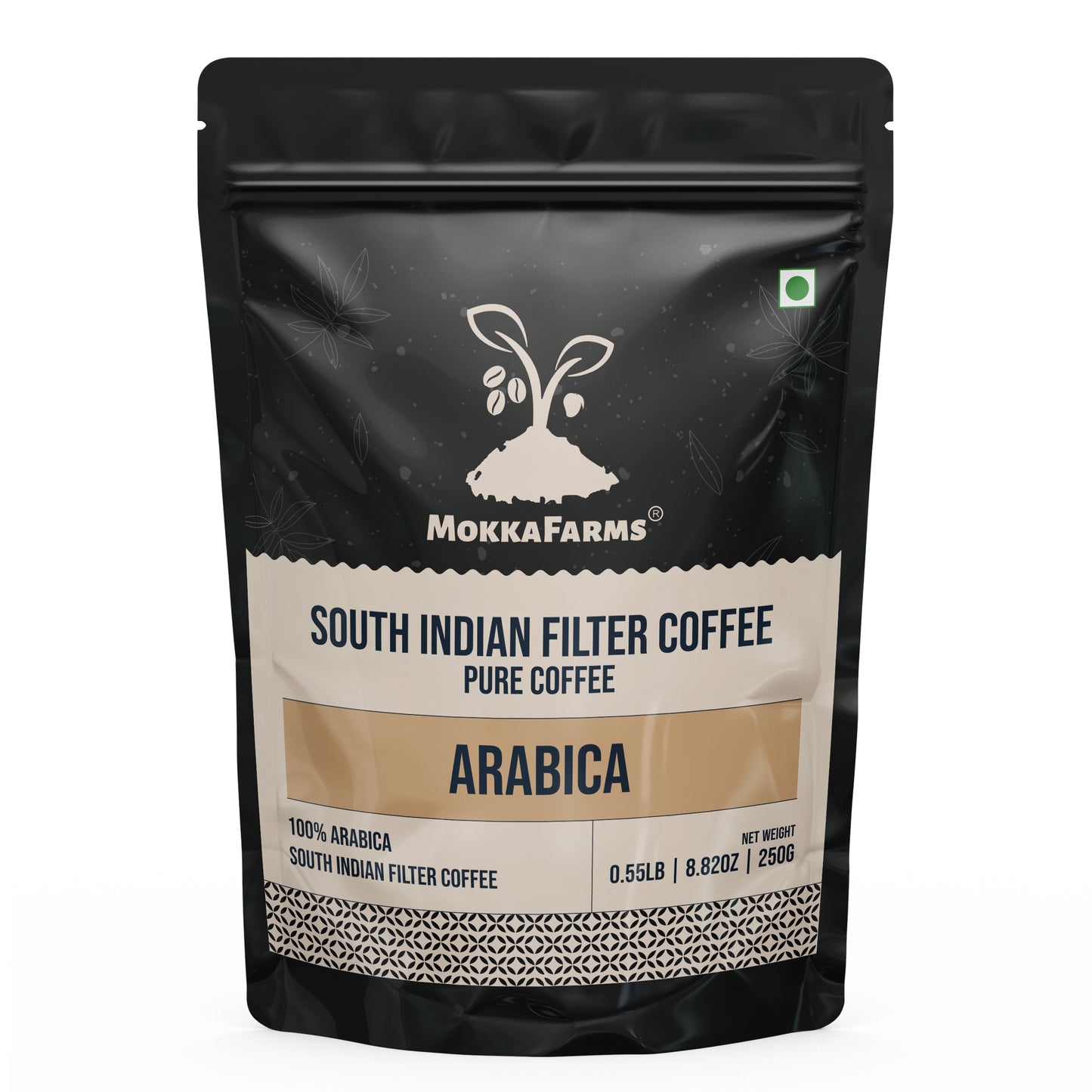 MokkaFarms Traditional South Indian Filter Coffee - 100% Pure Arabica | 0% Chicory | Fresh Roast & Ground, Pure, Rich, Flavor, Aroma | Farm to Fork, Estate Coffee | One-way Valve Zip-lock Bag |
