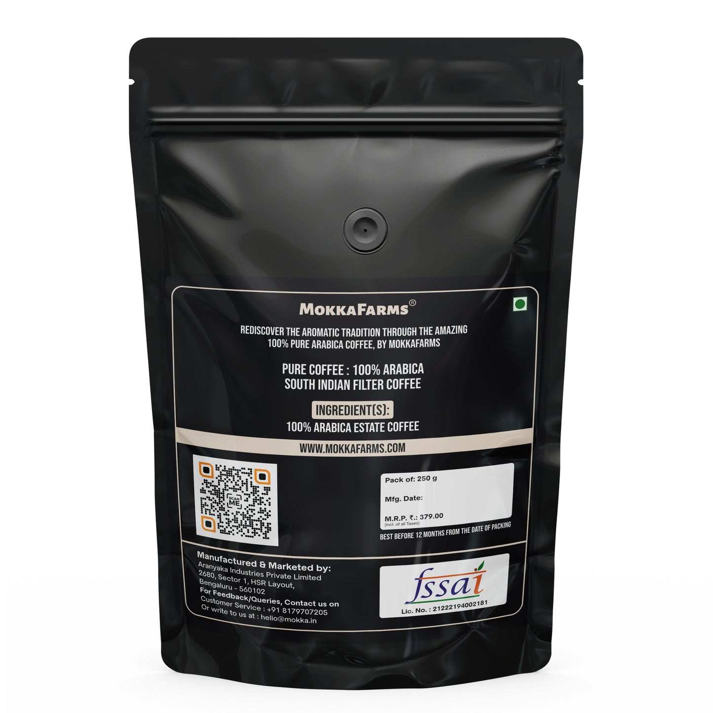 MokkaFarms Traditional South Indian Filter Coffee - 100% Pure Arabica | 0% Chicory | Fresh Roast & Ground, Pure, Rich, Flavor, Aroma | Farm to Fork, Estate Coffee | One-way Valve Zip-lock Bag |