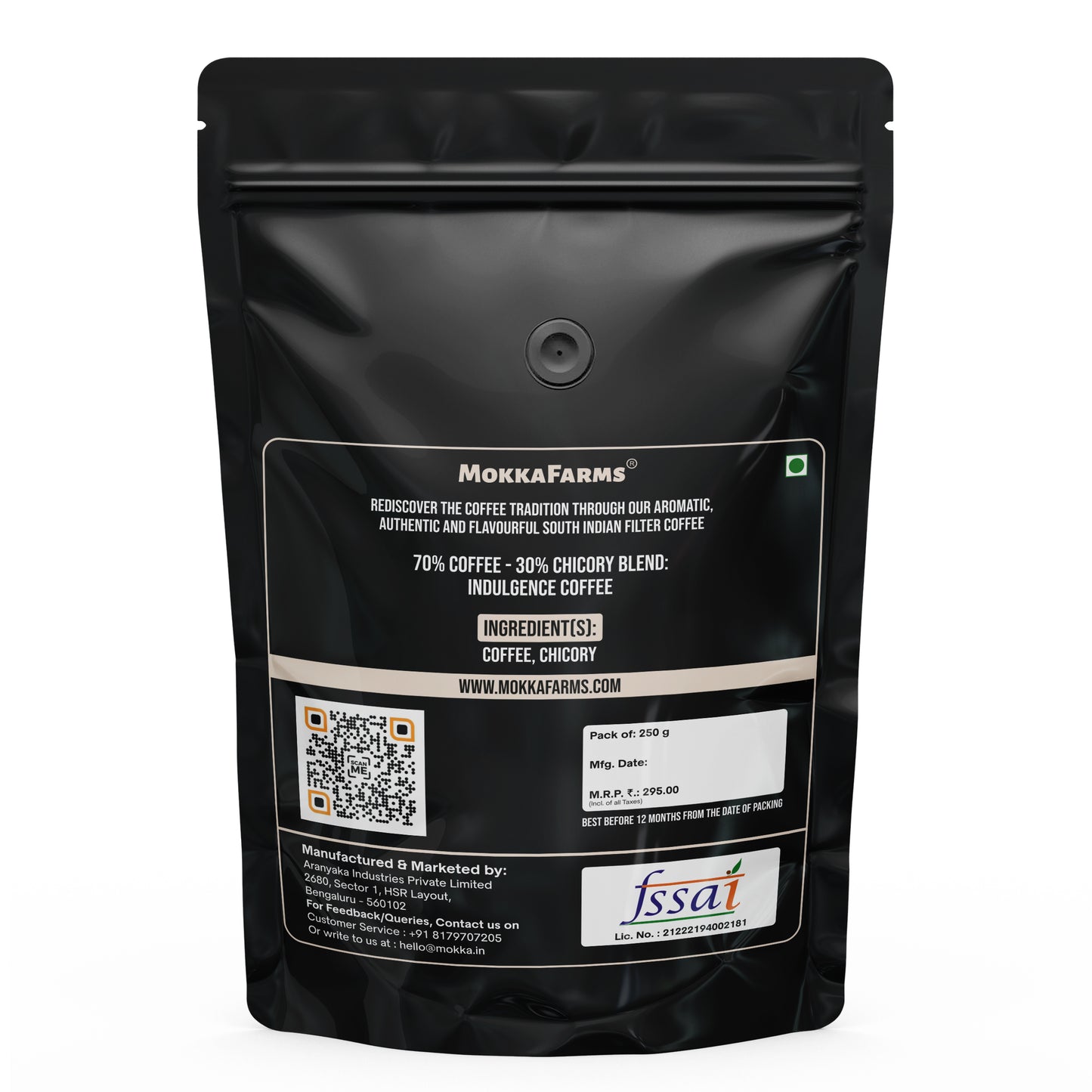 MokkaFarms Traditional South Indian Filter Coffee - Indulgence Coffee | 70% Coffee, 30% Chicory | Fresh Roast & Ground, Strong, Flavour | Farm to Fork, Estate Coffee | One-way Valve Zip-lock Bag |