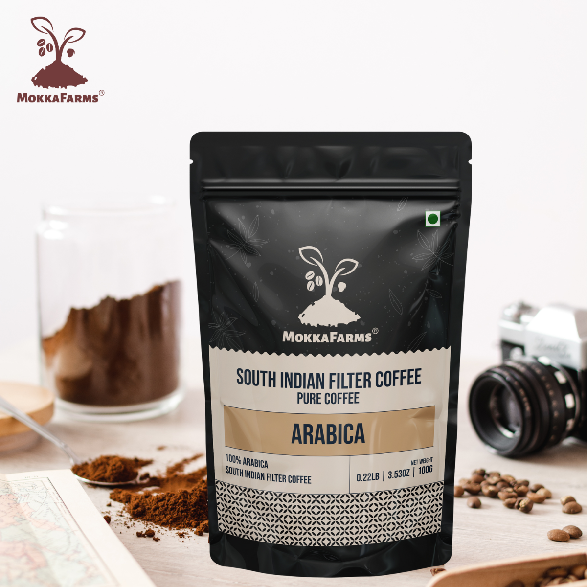 MokkaFarms Traditional South Indian Filter Coffee - 100% Pure Arabica | 0% Chicory | Fresh Roast & Ground, Pure, Rich, Flavor, Aroma | Farm to Fork, Estate Coffee | One-way Valve Zip-lock Bag |
