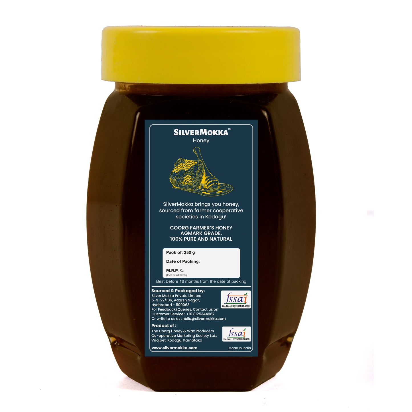 SilverMokka Authentic Coorg Farmers' Honey | AGMARK Certified Standard Honey | Farmers' Cooperative Society Honey | Kodagu, Karnataka, India |
