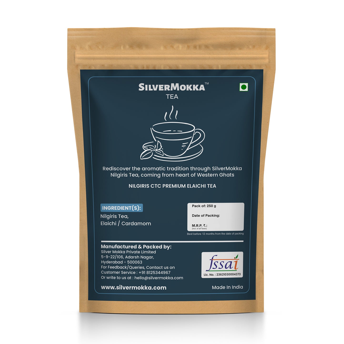 SilverMokka Premium CTC Nilgiri Elaichi/ Cardamom Tea | Authentic, Pure 100% Nilgiri CTC Tea | Aromatic, Flavourful and Strong Tea