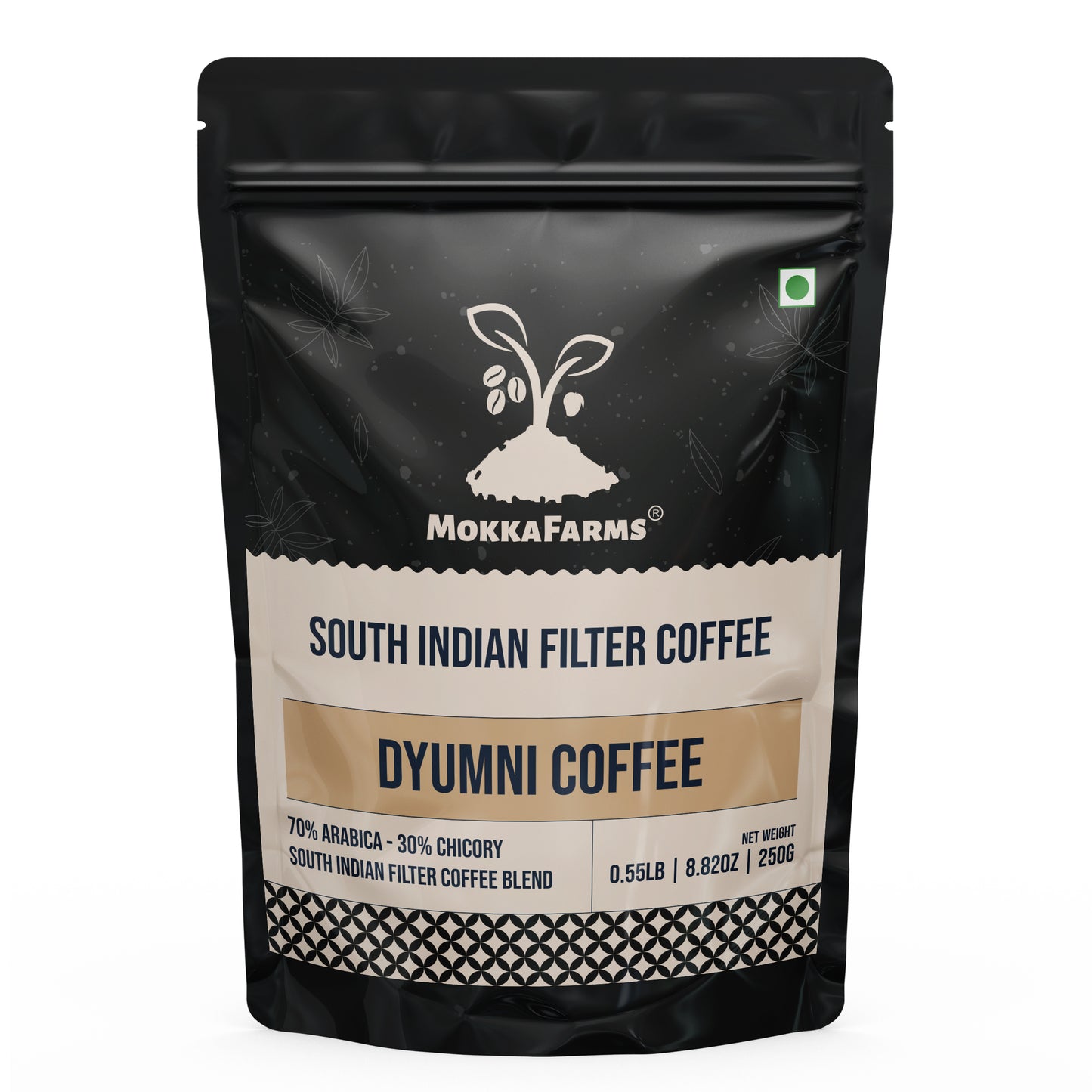 MokkaFarms Traditional South Indian Filter Coffee - Dyumni Coffee | 70% Arabica - 30% Chicory Blend | Freshly Roast & Ground, Strong & Flavourful | Farm to Fork | One-way Valve Zip-lock Bag |