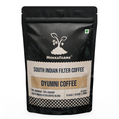 MokkaFarms Traditional South Indian Filter Coffee - Dyumni Coffee | 70% Arabica - 30% Chicory Blend | Freshly Roast & Ground, Strong & Flavourful | Farm to Fork | One-way Valve Zip-lock Bag |