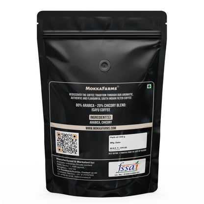 MokkaFarms Traditional South Indian Filter Coffee - Isayu Coffee | 80% Arabica - 20% Chicory Blend | Freshly Roast & Ground, Strong & Flavorful | Farm to Fork | One-way Valve Zip-lock Bag |