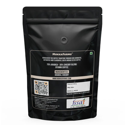 MokkaFarms Traditional South Indian Filter Coffee - Dyumni Coffee | 70% Arabica - 30% Chicory Blend | Freshly Roast & Ground, Strong & Flavourful | Farm to Fork | One-way Valve Zip-lock Bag |