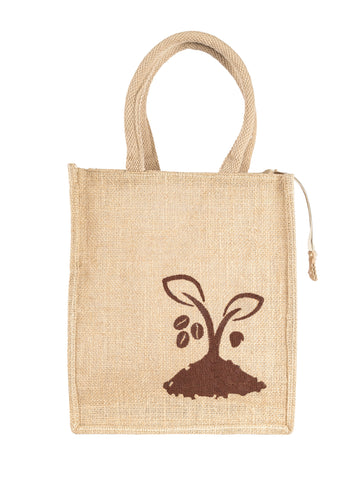 MOKKAFARMS 100% Jute Bags | Multi-purpose Bag | Tiffin Bag | Secure Zip Closure | Food-grade | Lunch Bag - Vertical | 12in x 10in