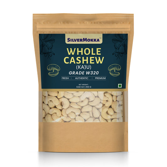 SilverMokka Premium Cashew/ Kaju - W320 Grade | Whole Cashews | 100% Natural | Dry Fruits, Nuts | Great Taste, Crunchy and Buttery Flavour | Farm to Fork | Zip-lock Bag