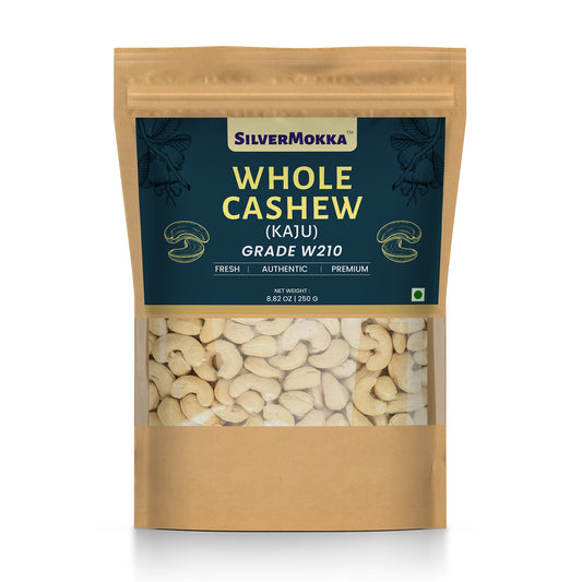 SilverMokka Premium Cashew/ Kaju - W210 Large Grade | Whole Cashews | 100% Natural | Dry Fruits, Nuts | Great Taste, Crunchy and Buttery Flavour | Farm to Fork | Zip-lock Bag