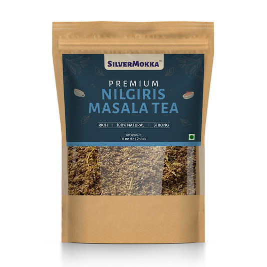 SilverMokka Premium CTC Nilgiri Masala Tea | Authentic, Pure, Original 100% Nilgiri Handpicked CTC Tea | Single Origin Tea | Strong, Aromatic and Flavorful Spices Mixed Tea | Zip-lock Pouch/Bag